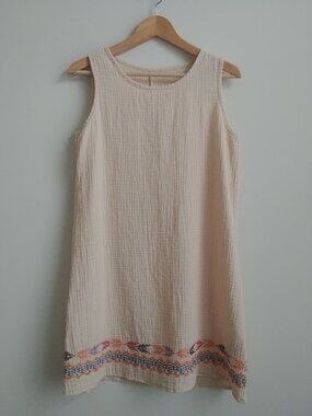 Emery Rose Medium 100% cotton soft mini dress cream sleeveless embroidery